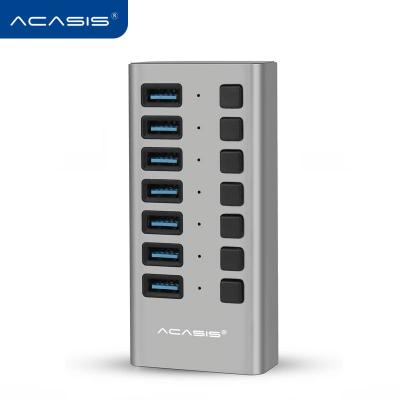 ACASIS USB Hub 3.0 Tốc độ cao 7 cổng USB 3.0 Hub Splitter Bật / Tắt với Bộ chuyển đổi nguồn EU / US cho máy tính xách tay MacBook